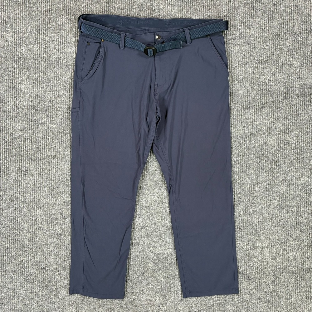 Weatherproof Mens Pants 40x30 Blue Belted Stretch Performance Travel Casual
